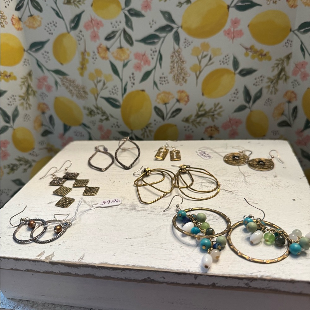 Boho chic brass earrings Sara Blaine for  Willow House 7 pair of earrings